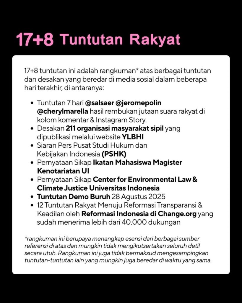 Daftar 17+8 Tuntutan Rakyat