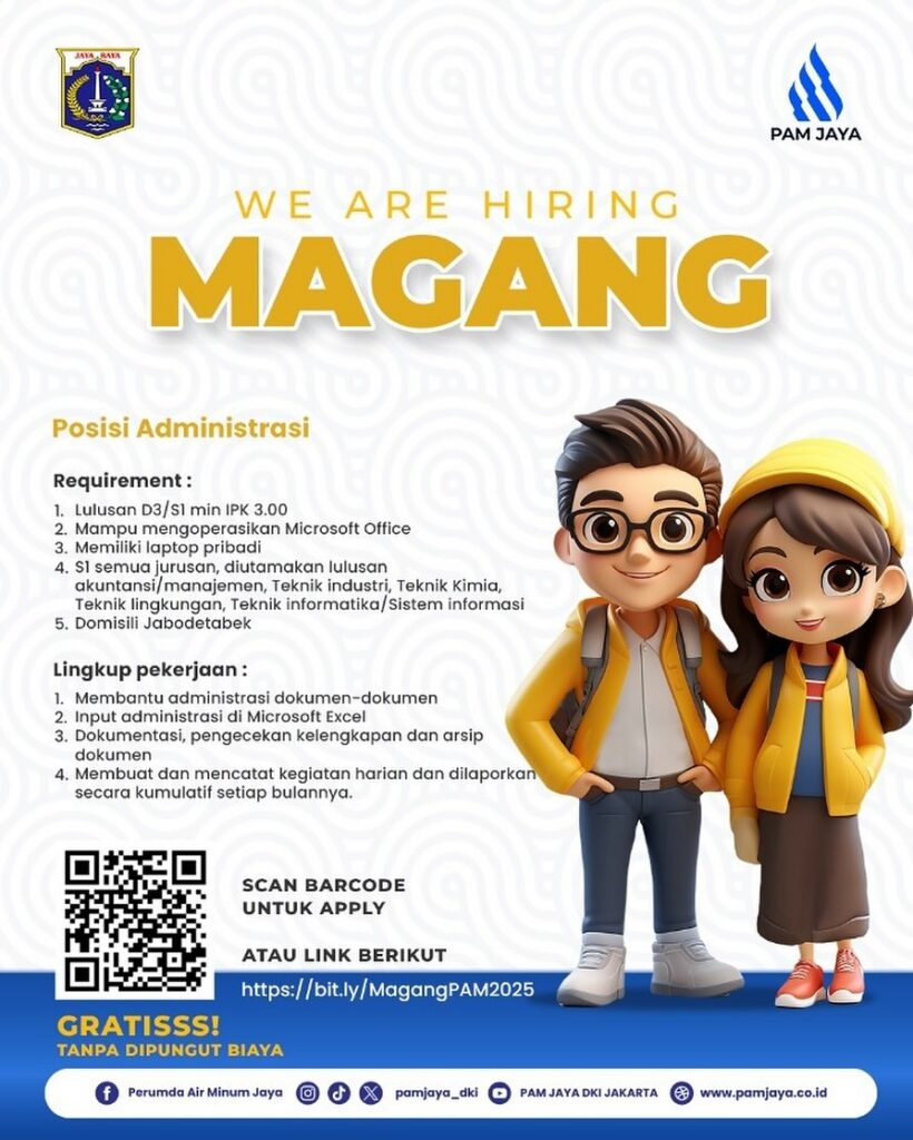 Lowongan Magang PAM Jaya Terbaru Gratis Tanpa Biaya, Cek Syarat & Cara Daftar di Sini!