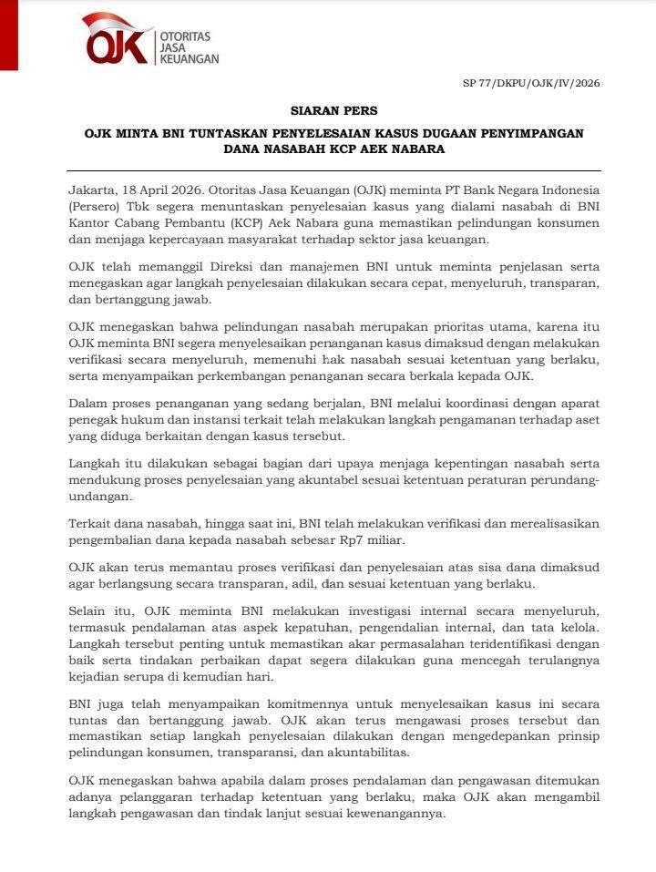 Respon OJK Gerakan Tutup Rekening BNI