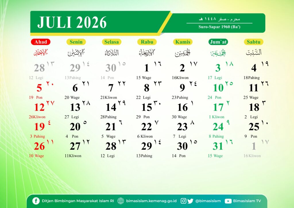 Kalender Jawa Juli 2026 Lengkap Weton dan Neptu